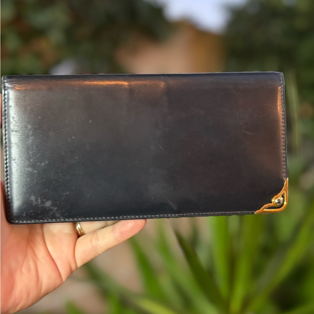 Cartier Black Leather Gold Accent Wallet
